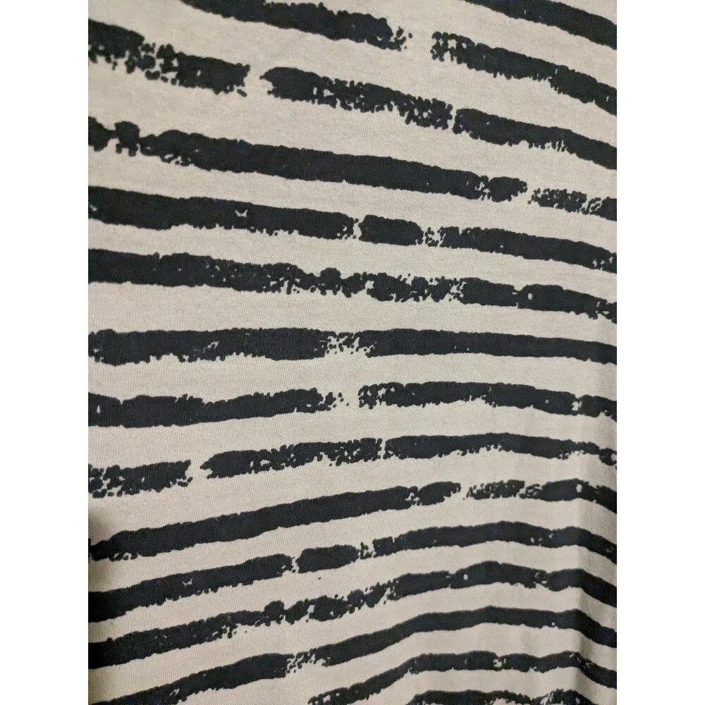 Norm Thompson Prima Womens 3/4 Sleeve Painted Striped Shirt Top L Tan Black